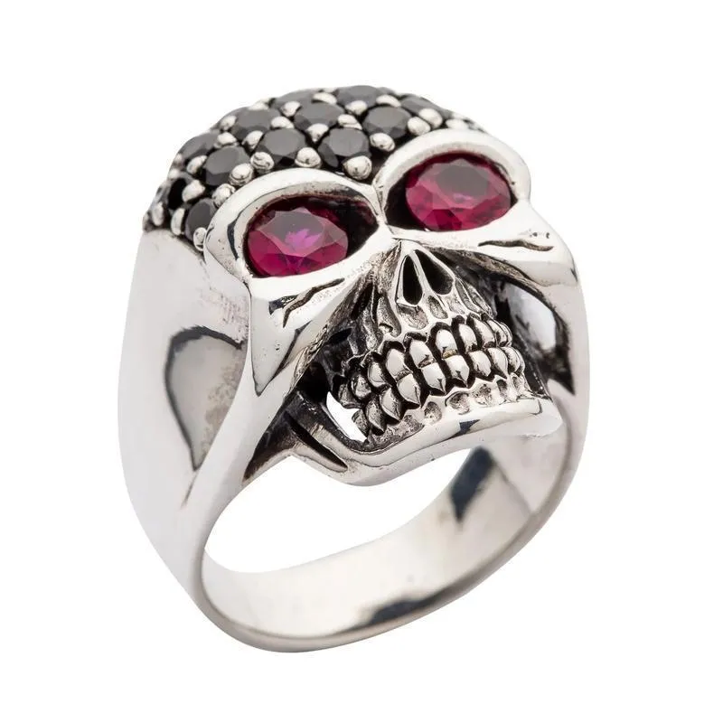 Silver Black Forehead Blink Skull Ring