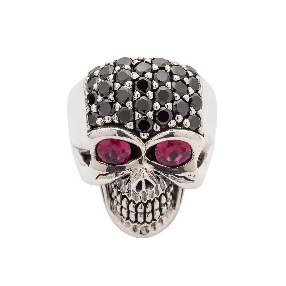 Silver Black Forehead Blink Skull Ring