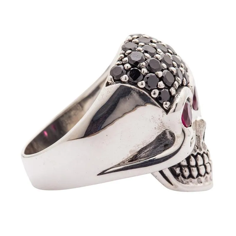 Silver Black Forehead Blink Skull Ring