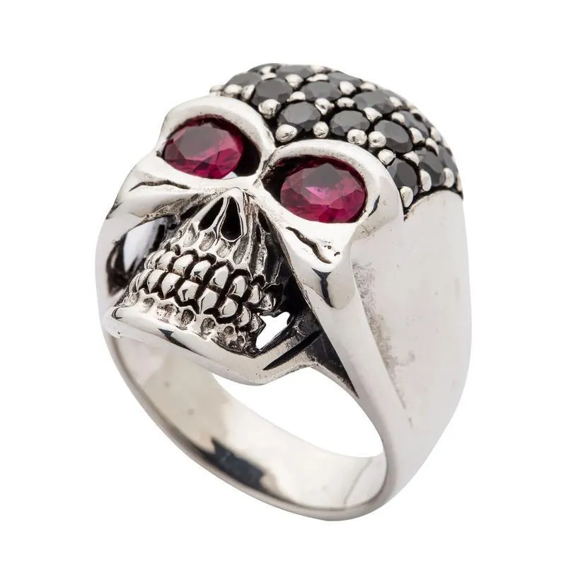 Silver Black Forehead Blink Skull Ring