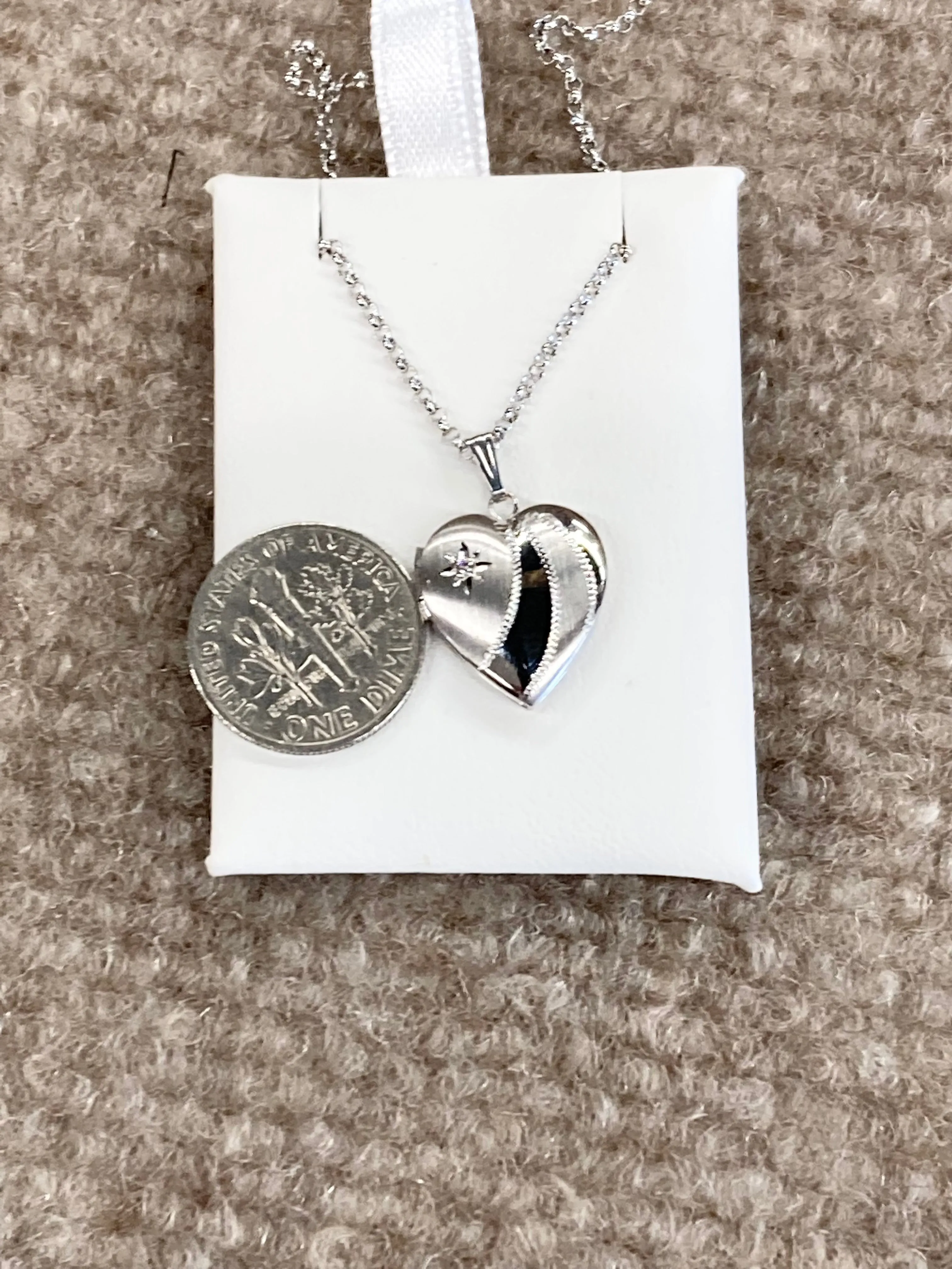 Silver Diamond Heart Locket