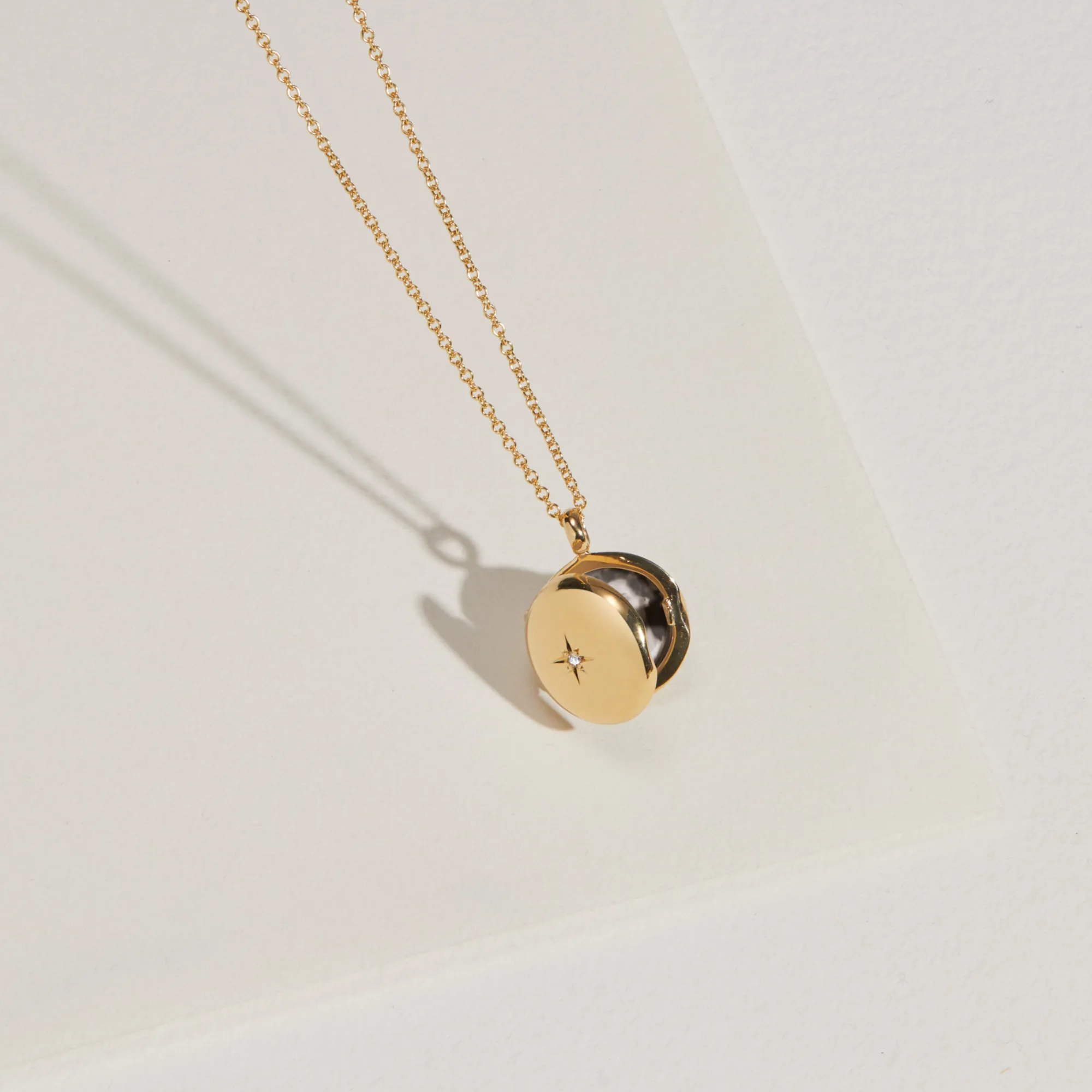 Silver Small Round Diamond Locket Necklace