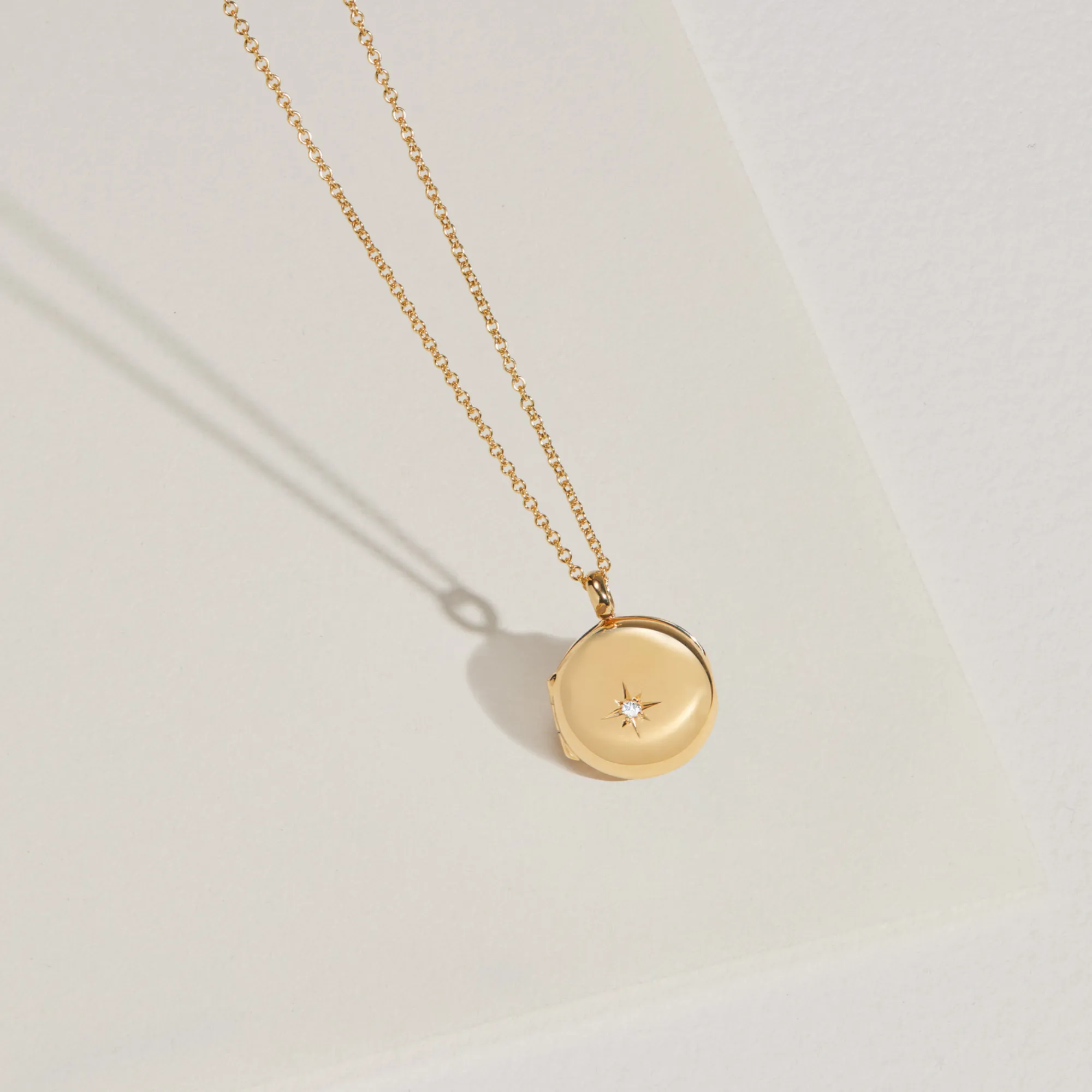 Silver Small Round Diamond Locket Necklace