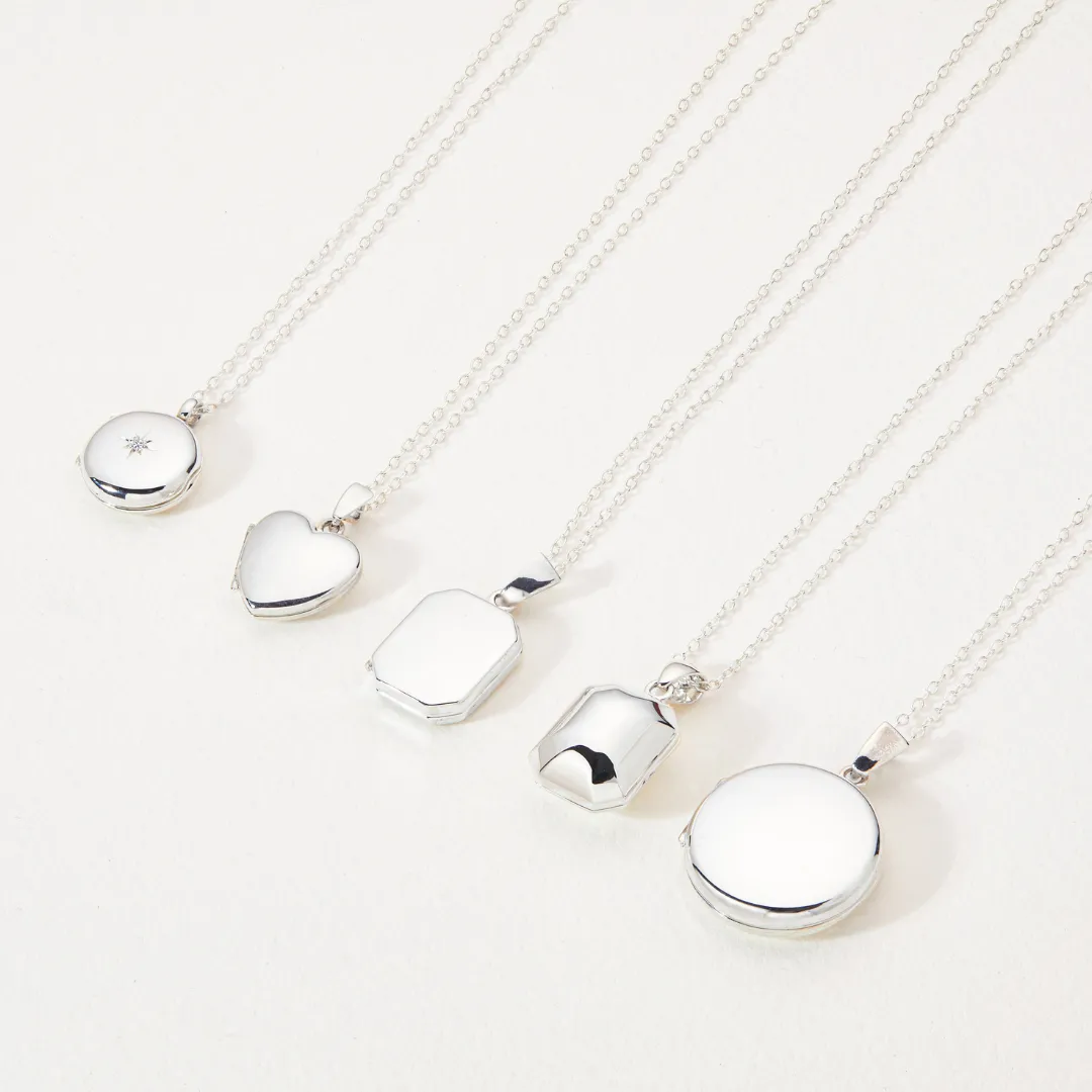 Silver Small Round Diamond Locket Necklace