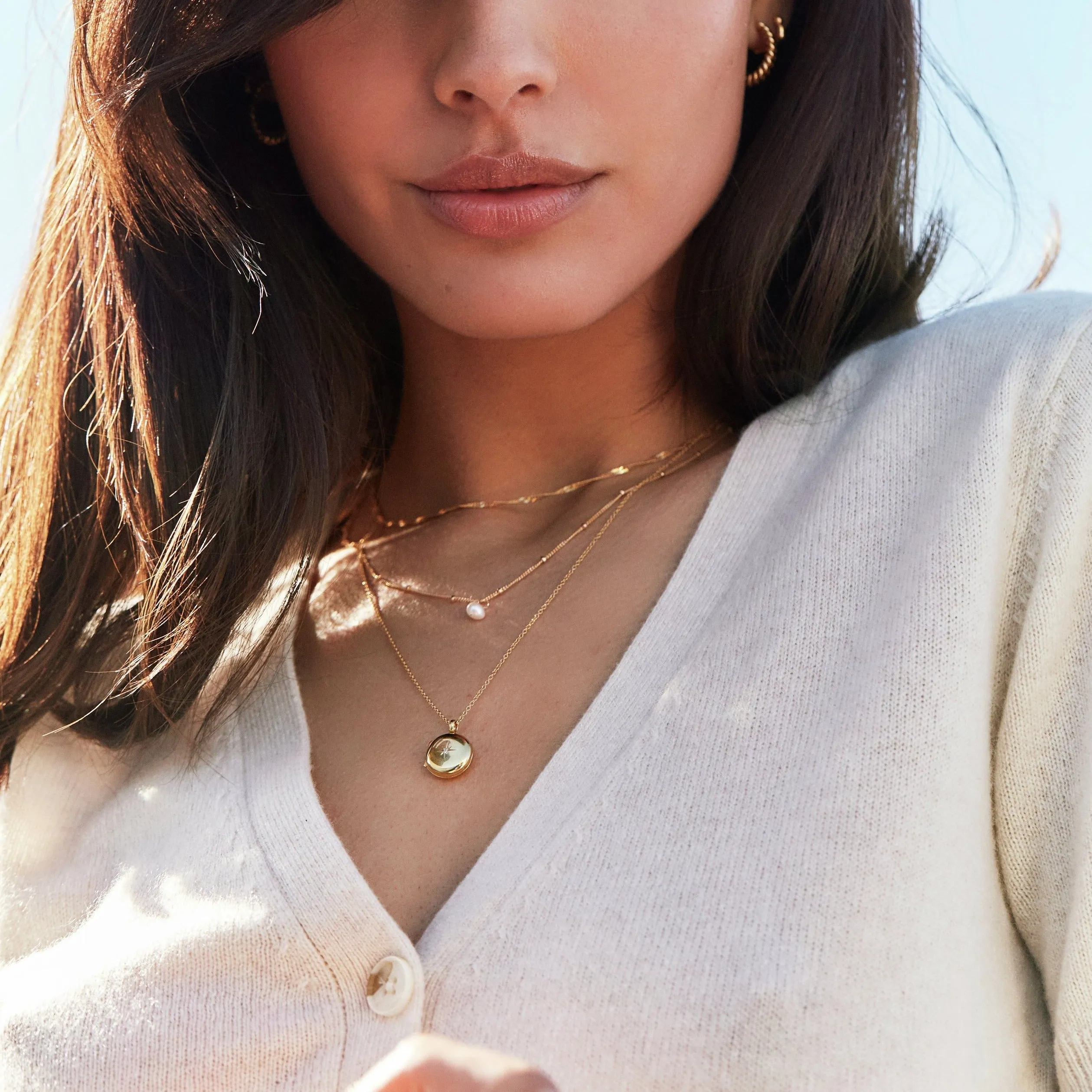 Silver Small Round Diamond Locket Necklace