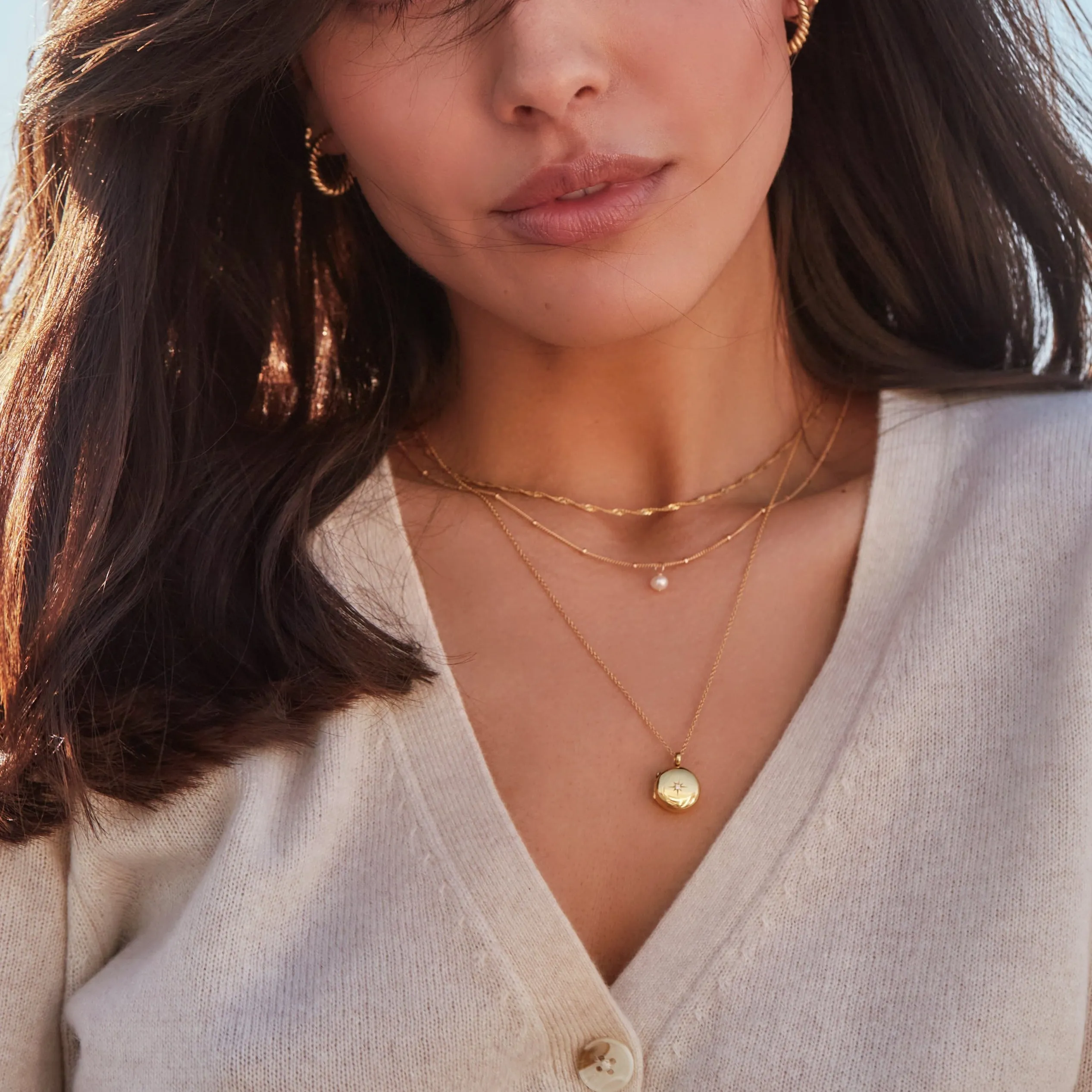 Silver Small Round Diamond Locket Necklace