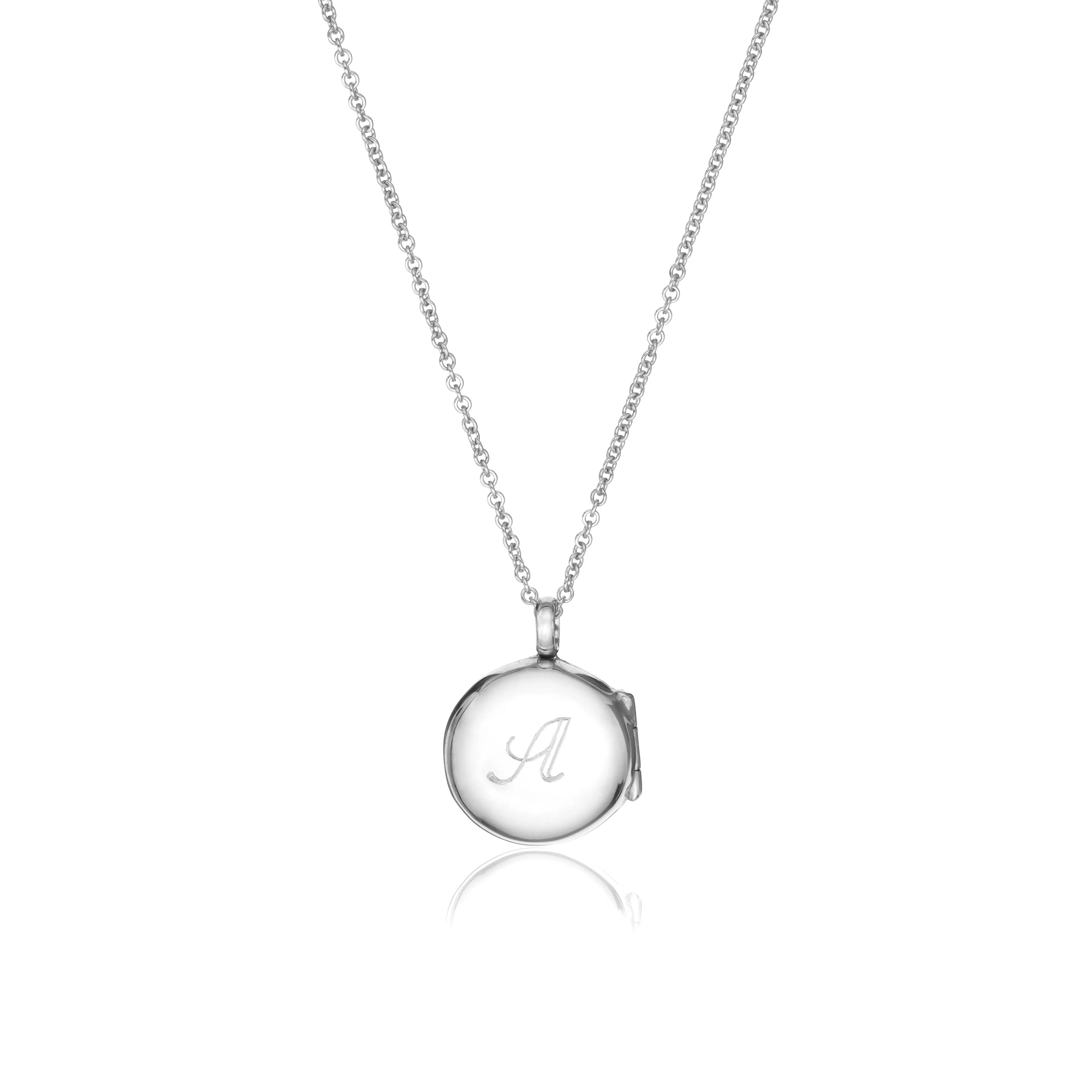 Silver Small Round Diamond Locket Necklace