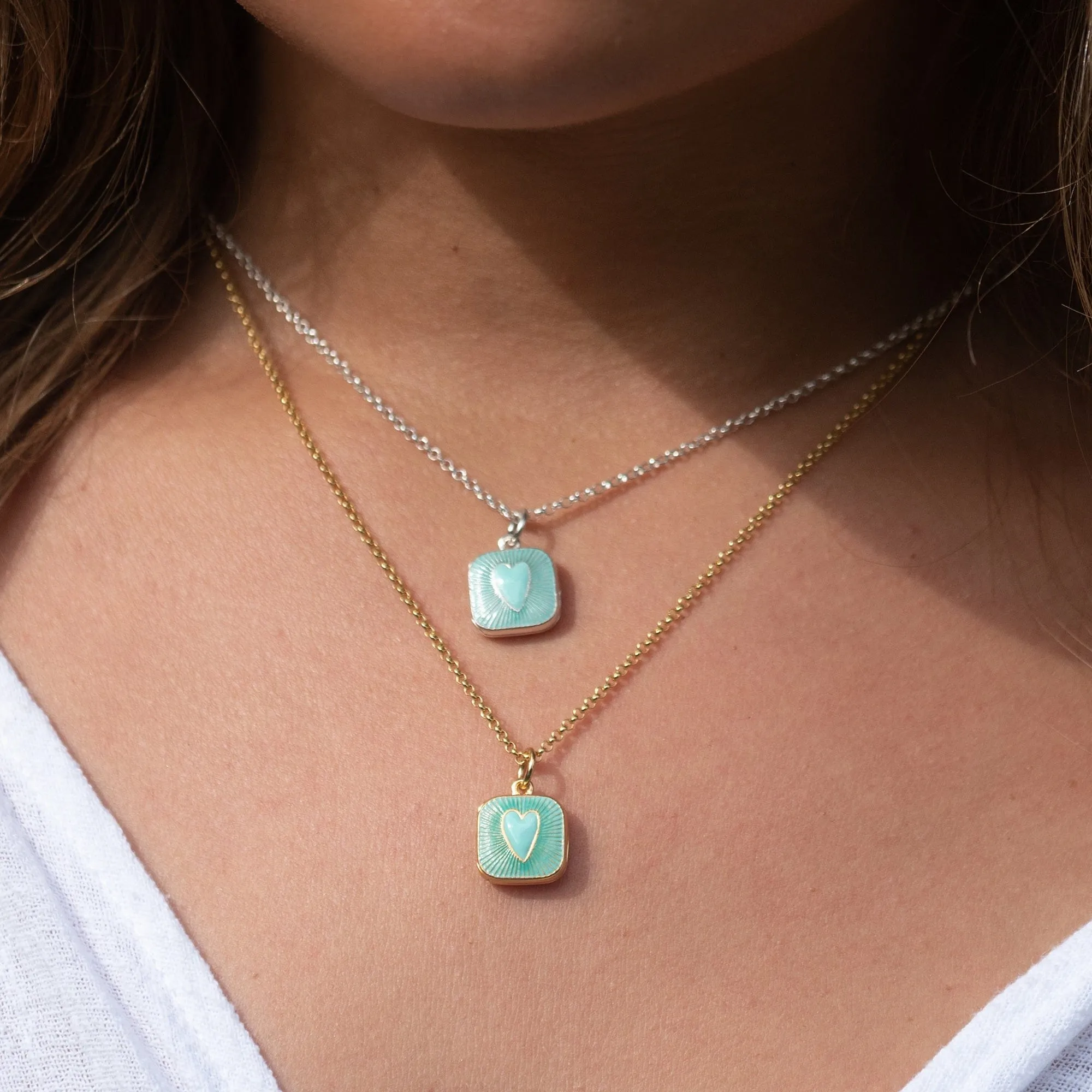 Silver Turquoise Heart Locket Necklace