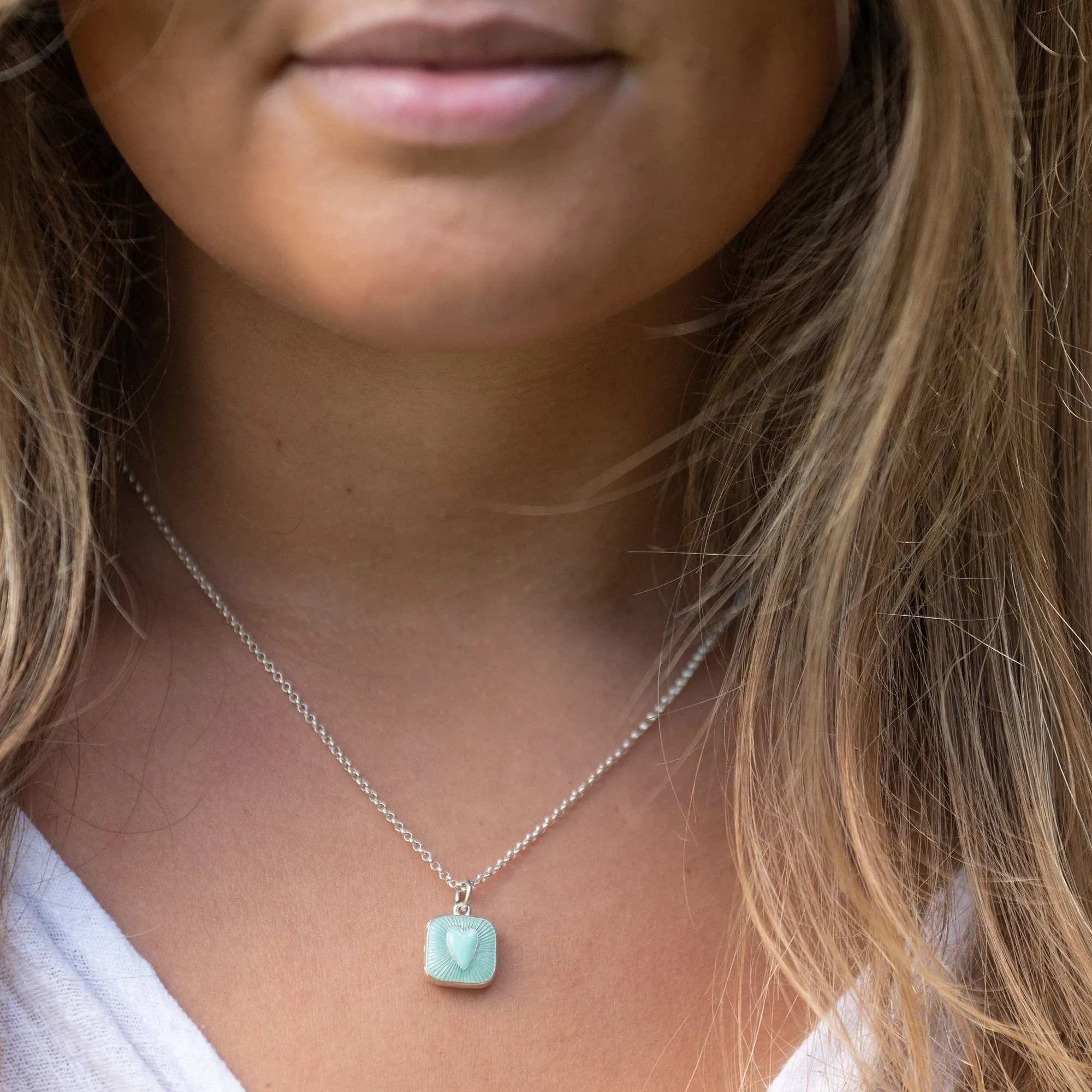 Silver Turquoise Heart Locket Necklace