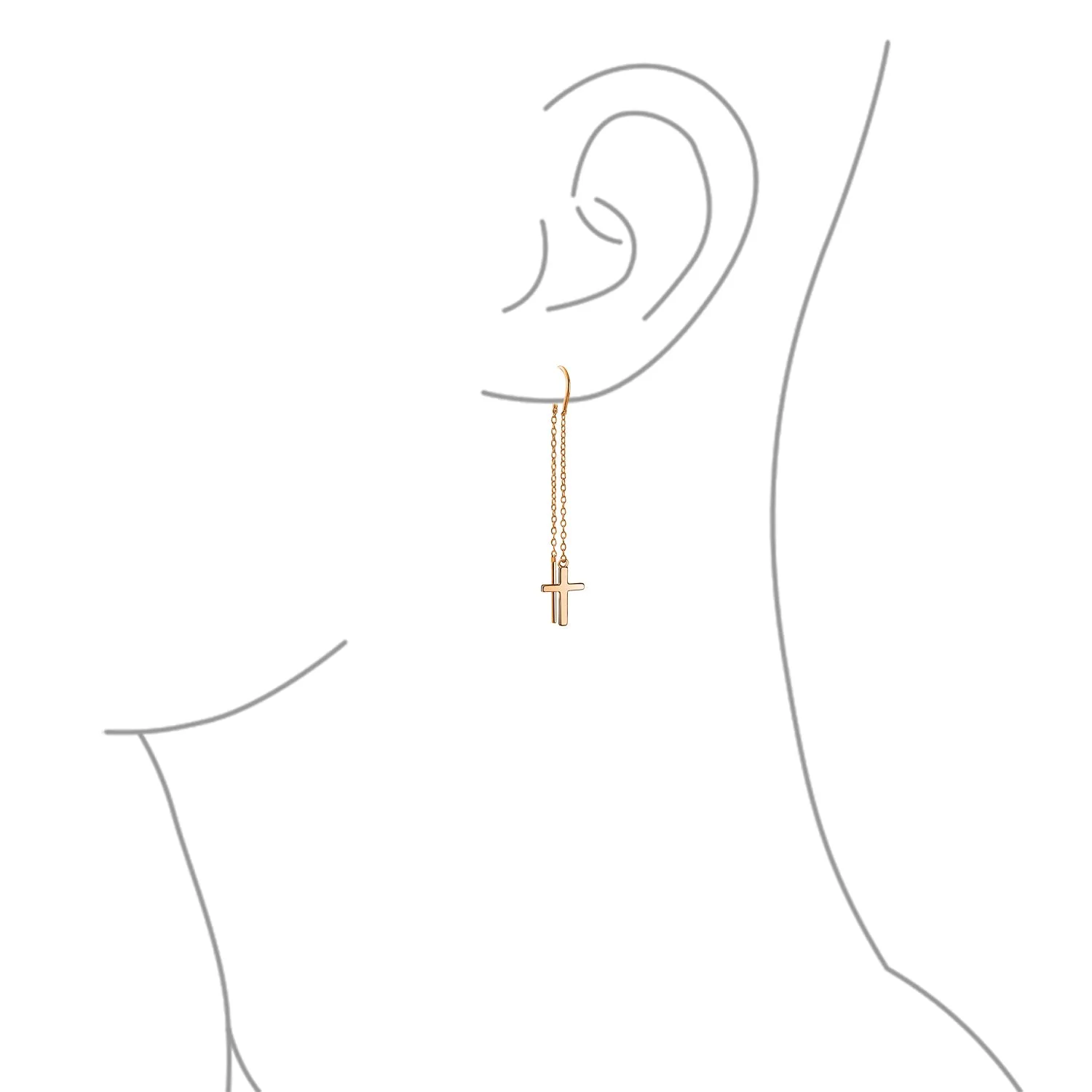 Simple Religious Cross Dangle Earrings Long Chain Ear Cuff & Stud Set Rose Gold  Silver
