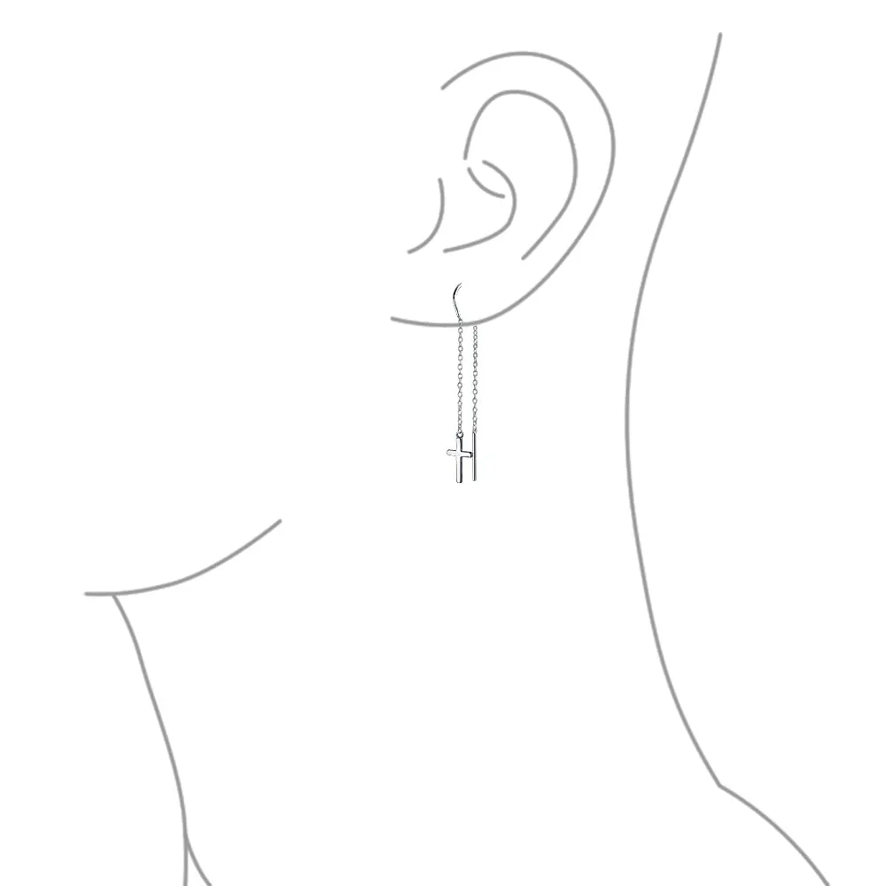 Simple Religious Cross Dangle Earrings Long Chain Ear Cuff & Stud Set Rose Gold  Silver