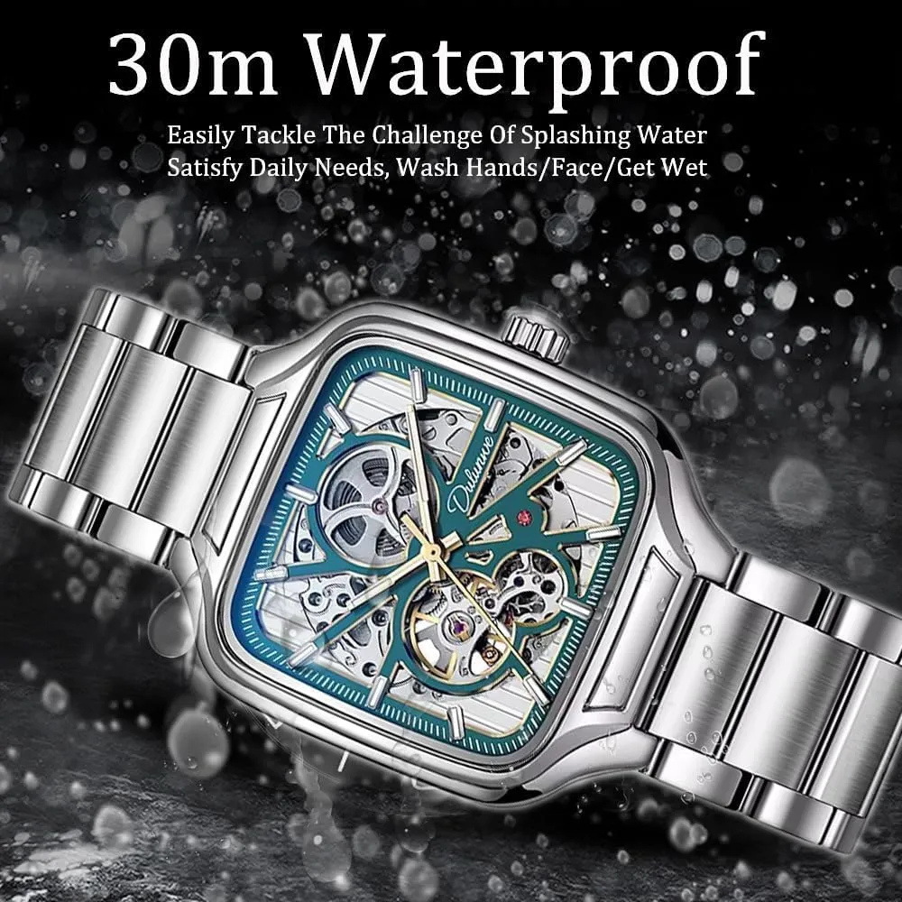 Square Dial Men Mechanical Watches Waterproof Automatic Skeleton Watch Luminous Man Business Wristwatch