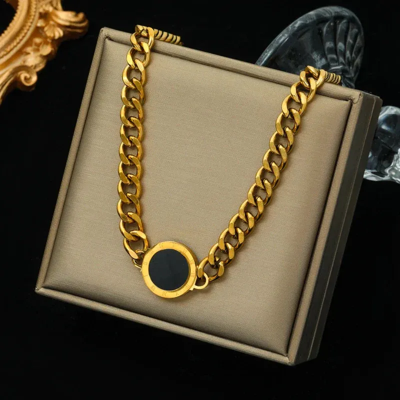 Stainless Steel Geometric Black Pendant Necklace