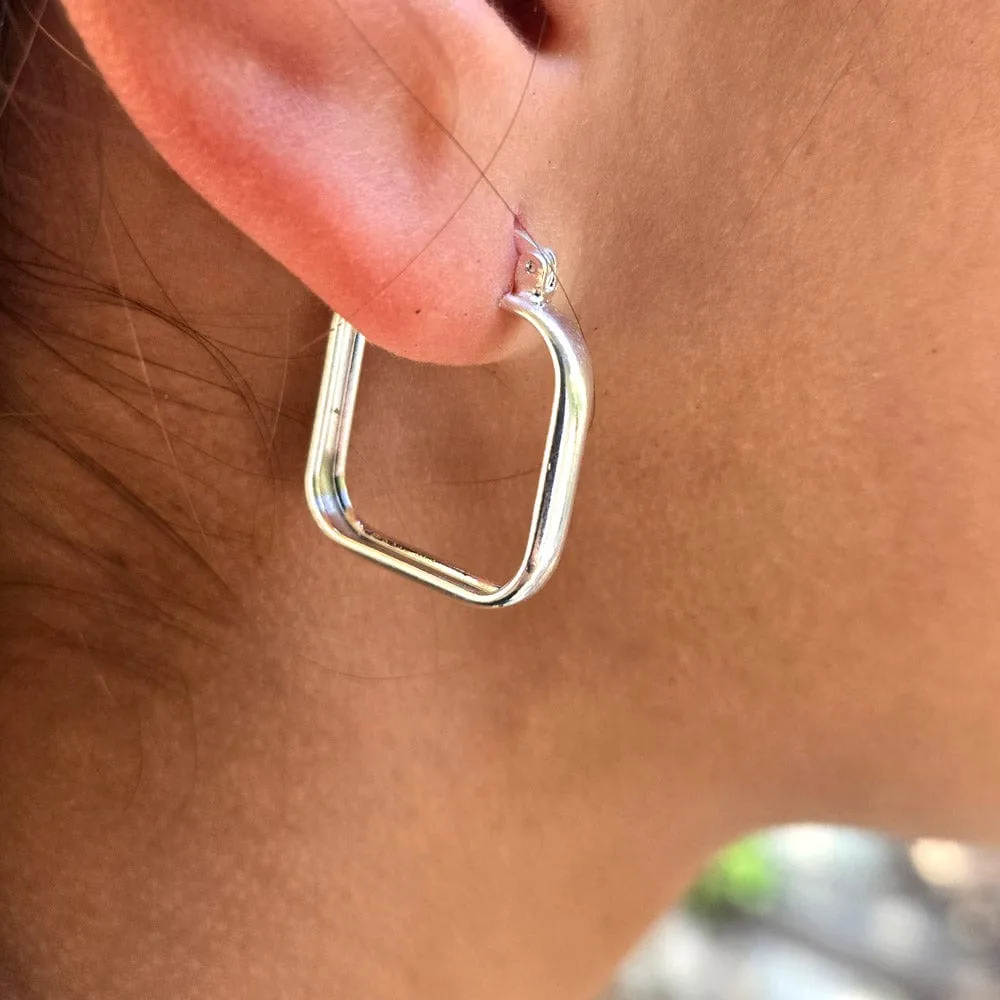 Sterling Silver Square Hoop Earrings