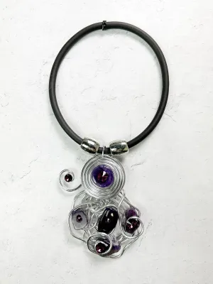 Stone & Crystal Wire Pendant Necklace, Purple/Silver