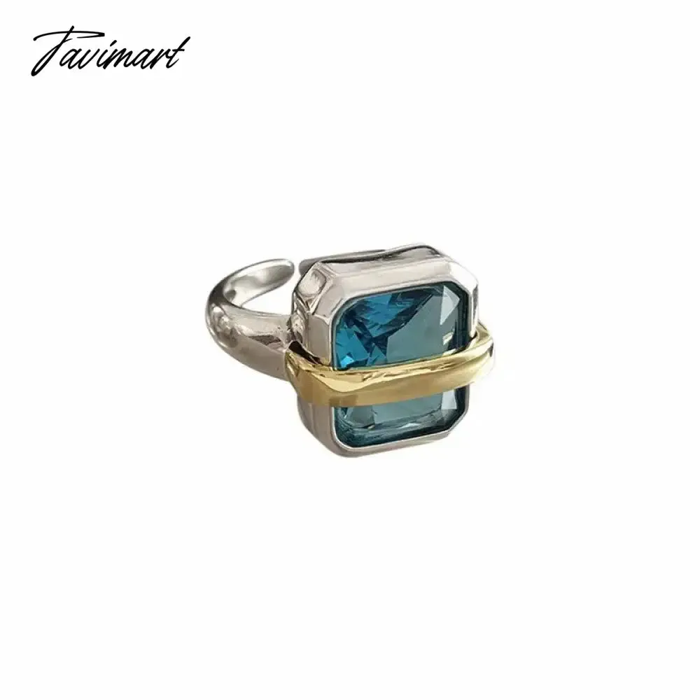 Tavimart Personality Statement Blue Crystal Geometric Rings For Women New Creative Jewelry Open Ring
