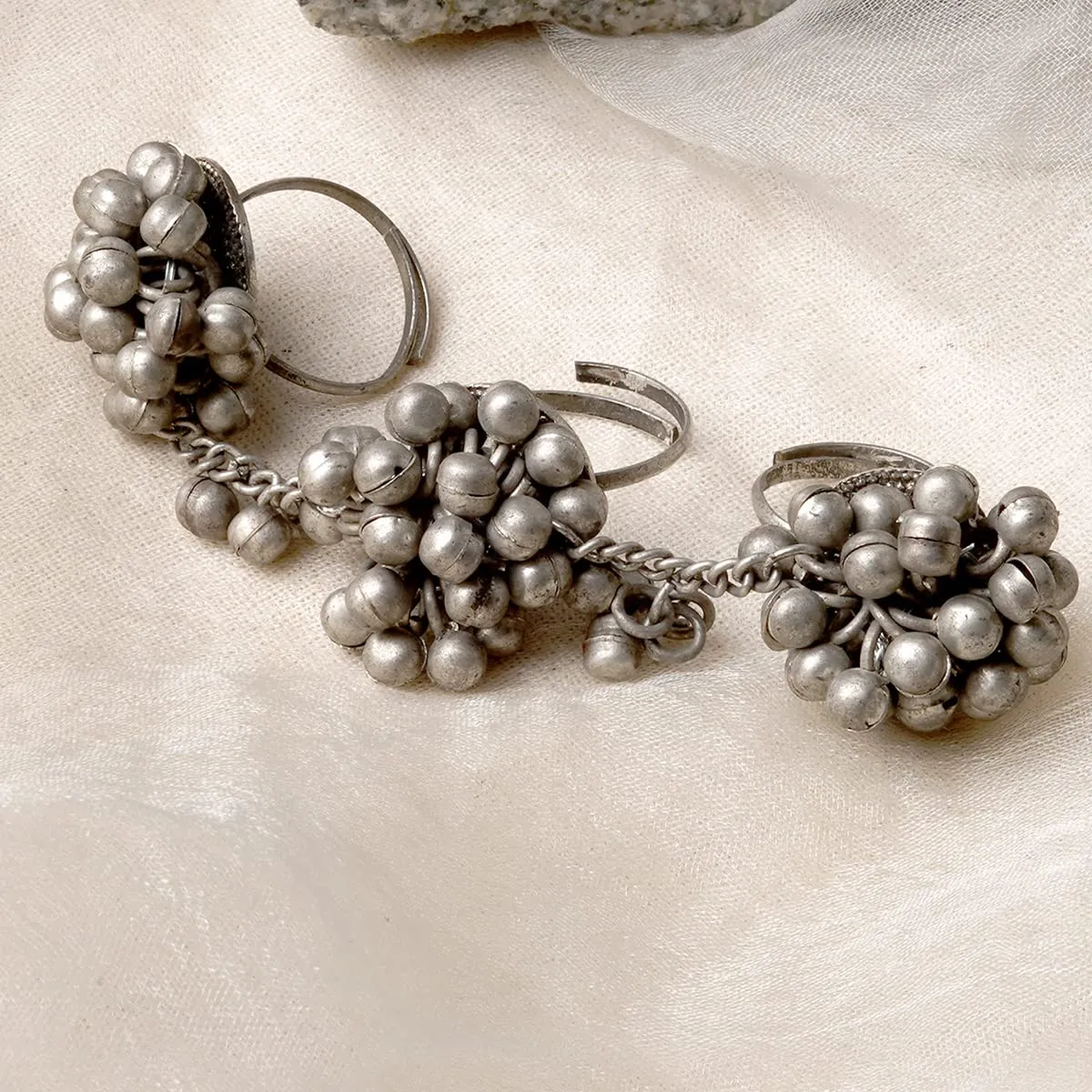 TEEJH Damini Silver Oxidised Ghungroo Toe rings for Women