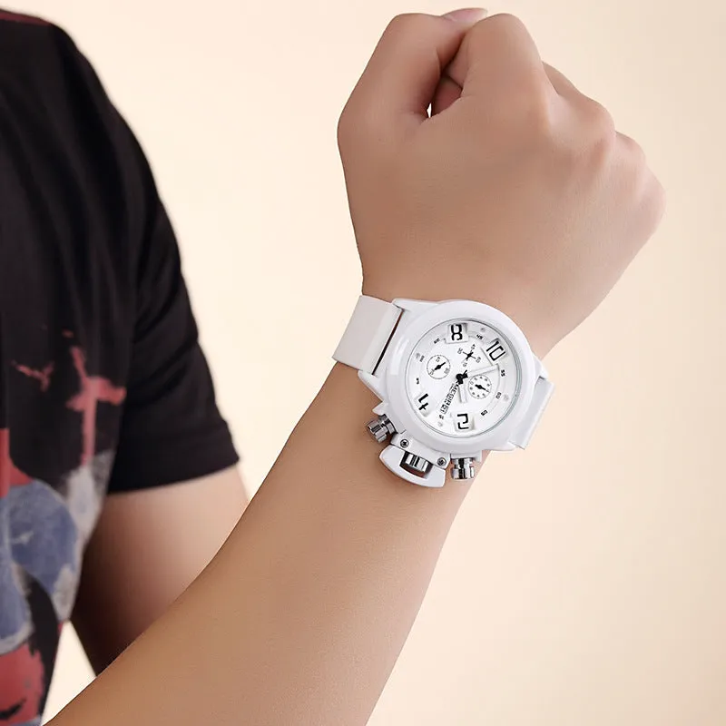 Tempoq Megir Multifunctional Sports Silicone Band 3D Engraved Dial Quartz Watch For Men MG2002