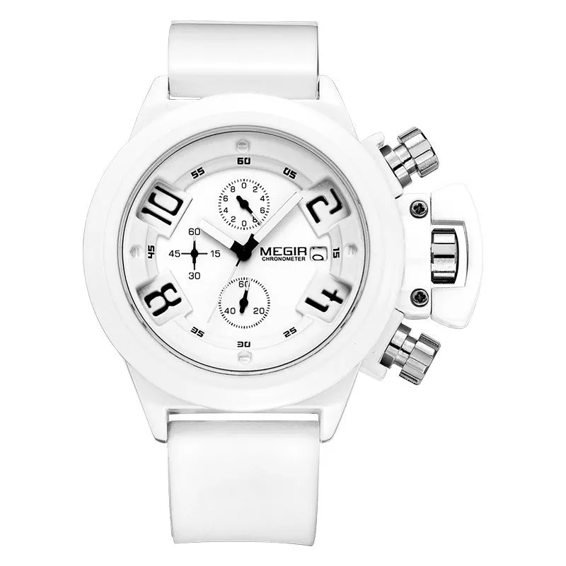 Tempoq Megir Multifunctional Sports Silicone Band 3D Engraved Dial Quartz Watch For Men MG2002