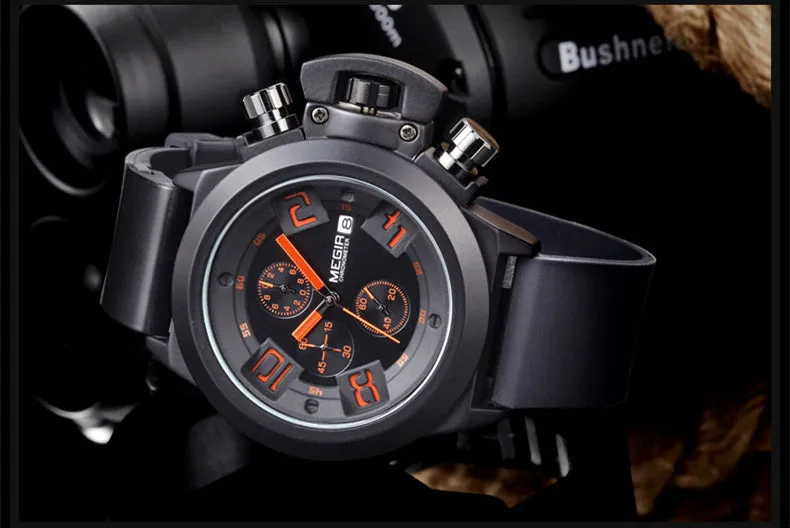 Tempoq Megir Multifunctional Sports Silicone Band 3D Engraved Dial Quartz Watch For Men MG2002