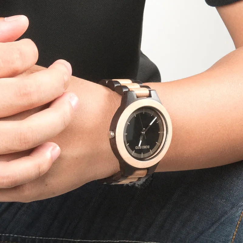 Two tone Wooden Link Strap Analog Watch