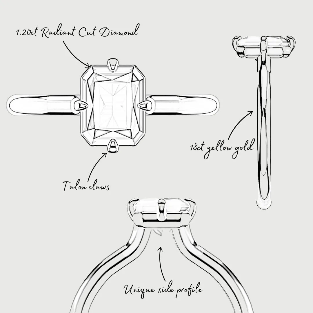 Unique Radiant Cut Solitaire Engagement Ring
