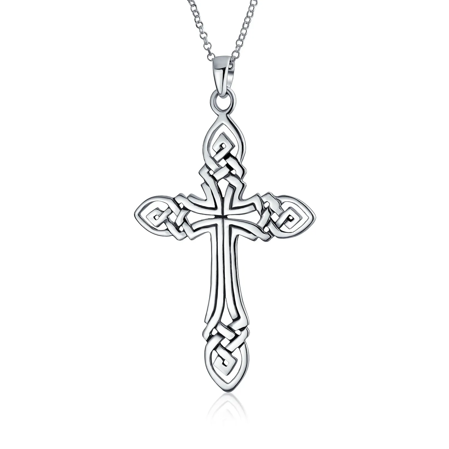 Unisex Viking Celtic Knot Cross Pendant Necklace in Sterling Silver 2.5 Inch