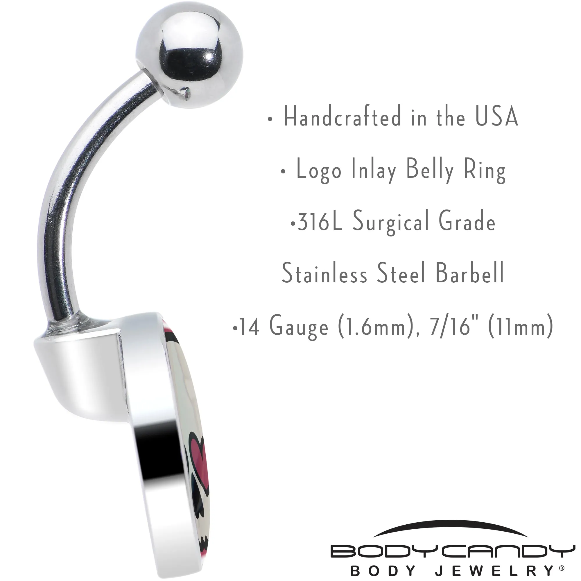 Valentine Heart Skull Belly Ring