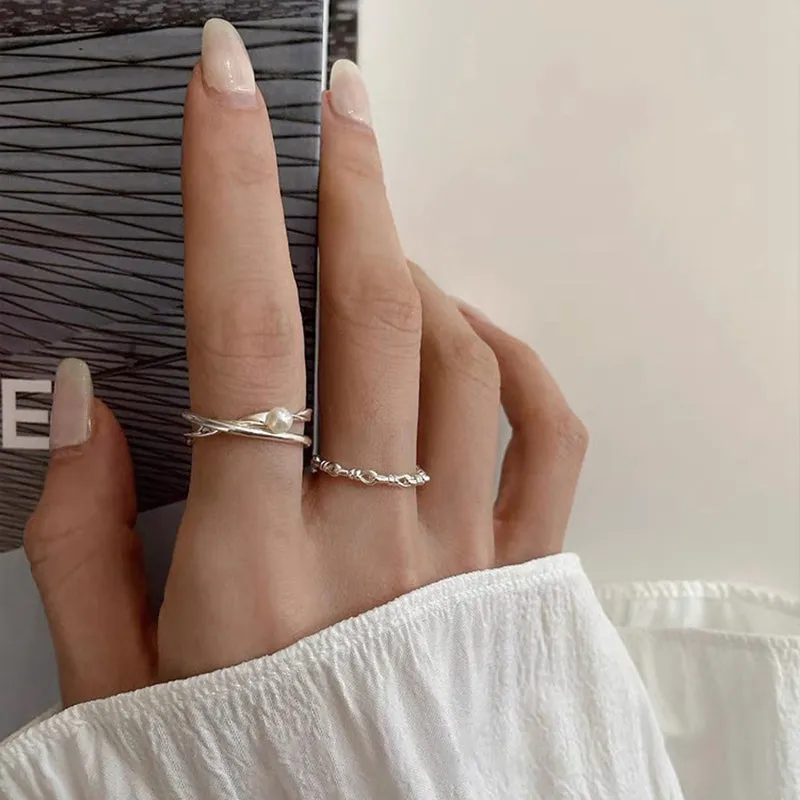 Vintage Personality Simple Metal Pearl Ring