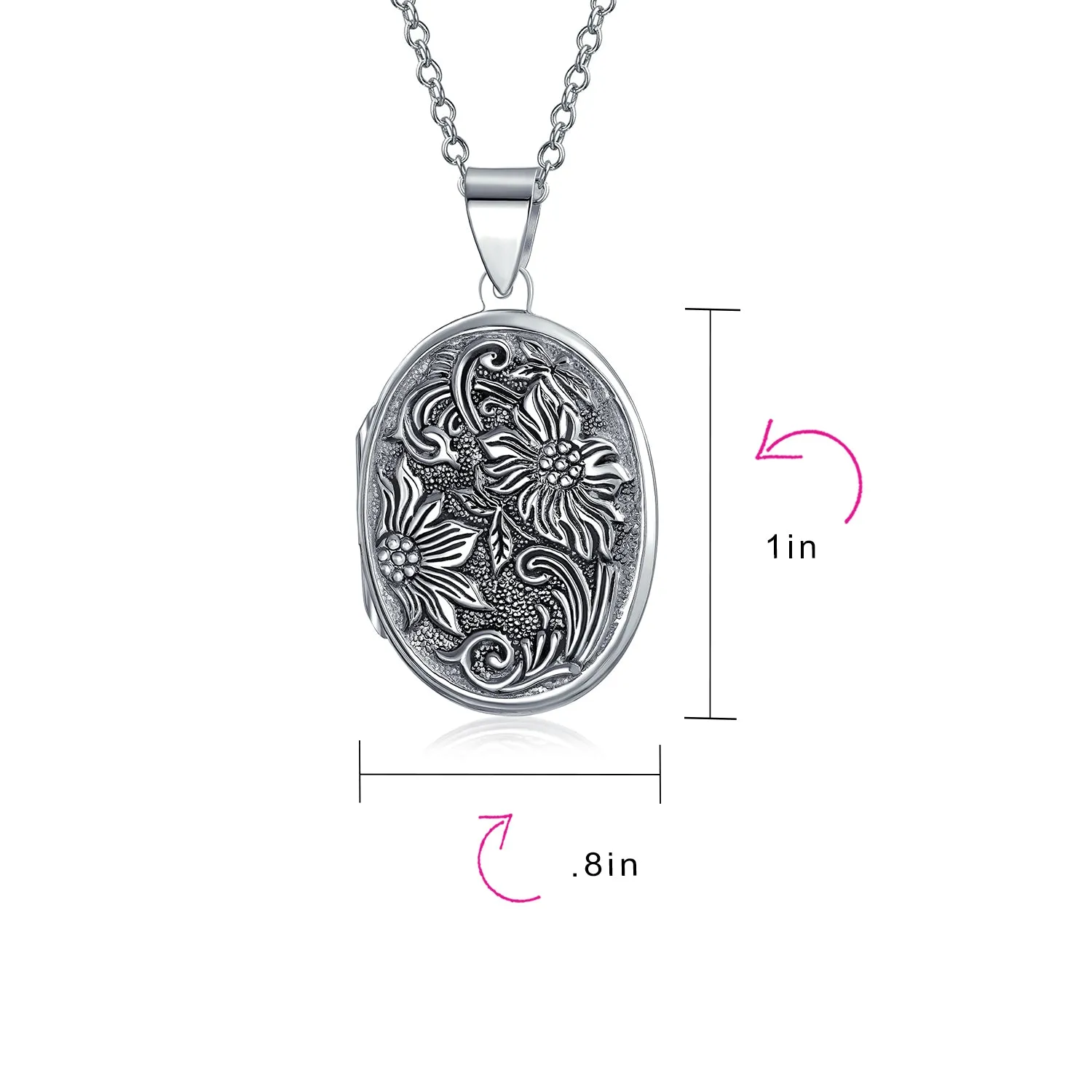 Vintage Style Sunflower Photo Oval Locket Necklace in Sterling Silver