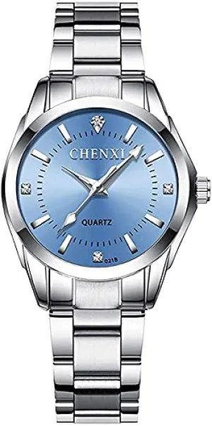 Watches for Women Analog Quartz Silver Stainless Steel Watches Luminous Waterproof Ladies Dress Watch (021Blue)