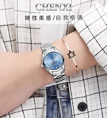 Watches for Women Analog Quartz Silver Stainless Steel Watches Luminous Waterproof Ladies Dress Watch (021Blue)