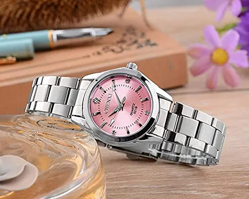Watches for Women Analog Quartz Silver Stainless Steel Watches Luminous Waterproof Ladies Dress Watch (021pink)