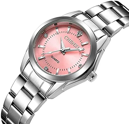 Watches for Women Analog Quartz Silver Stainless Steel Watches Luminous Waterproof Ladies Dress Watch (021pink)