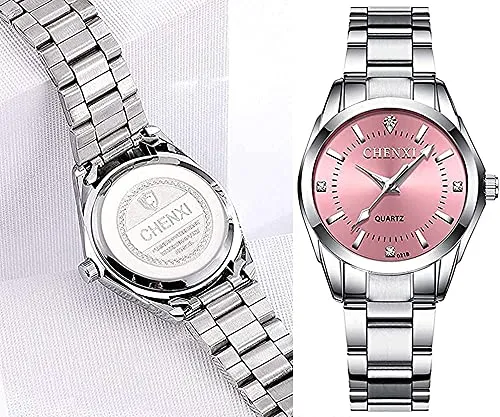 Watches for Women Analog Quartz Silver Stainless Steel Watches Luminous Waterproof Ladies Dress Watch (021pink)