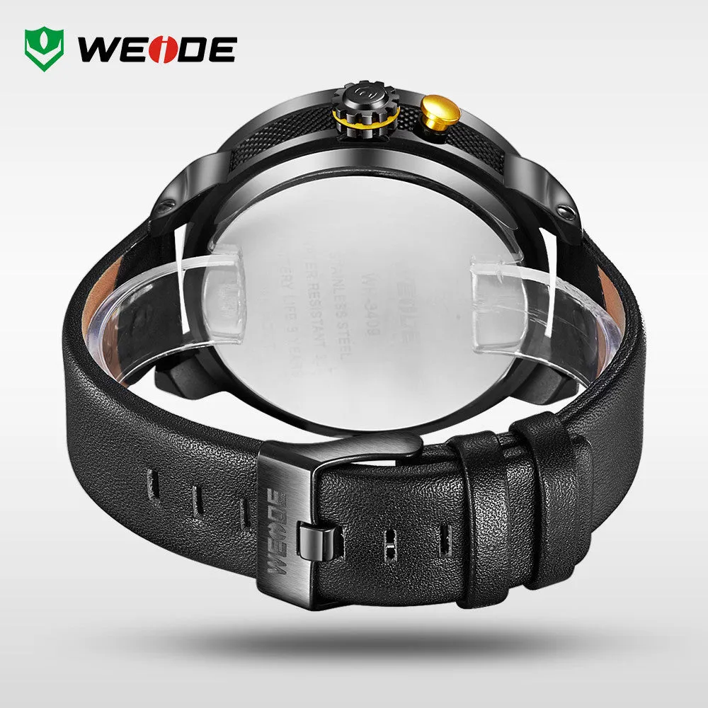 WEIDE Japan Quartz Watch Men Luxury Brand Leather Strap Stainless Steel Buckle Waterproofed New Design