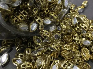 White Transparent Eye Metal Kundan Stone (With Stone- 12x6 mm)