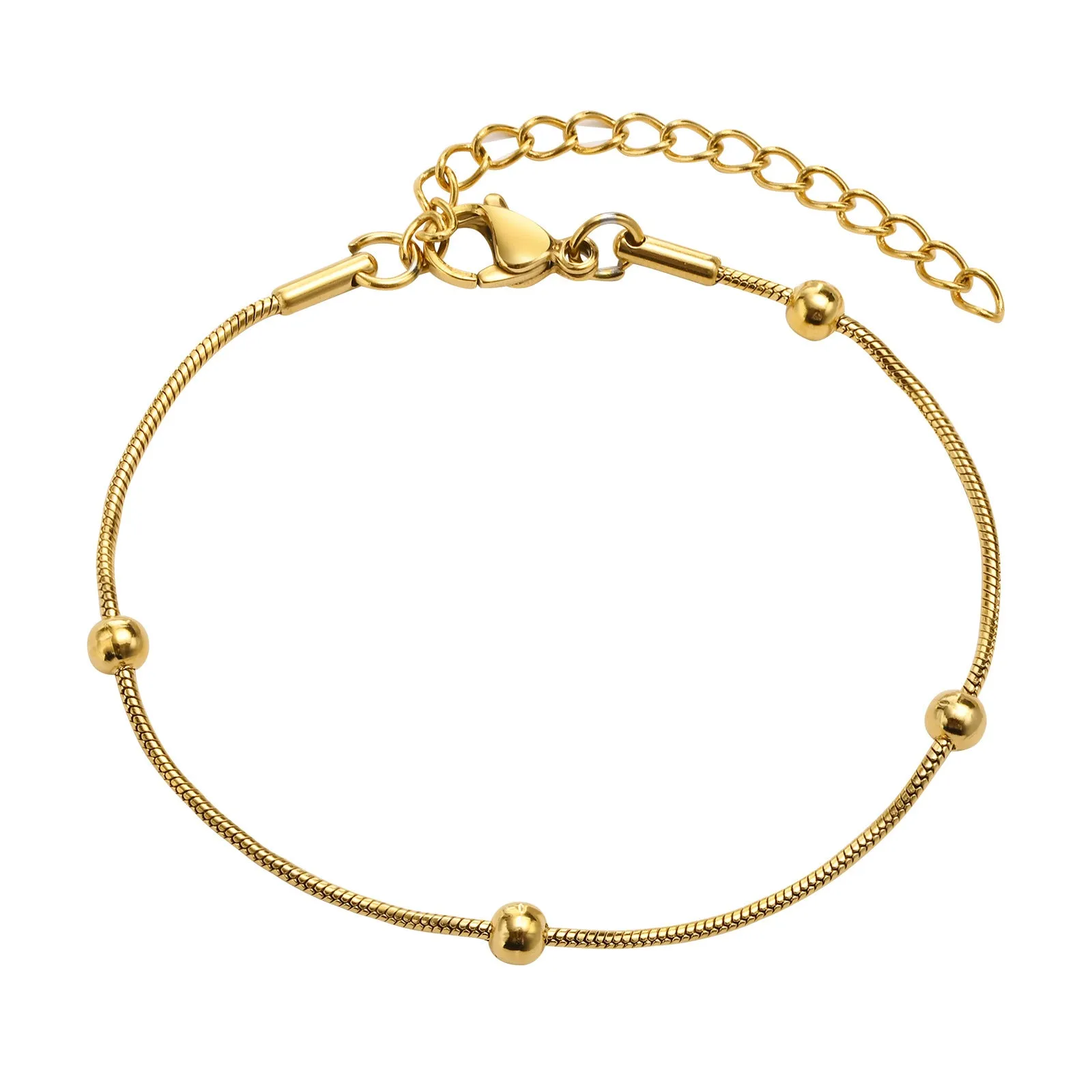 Women's Simple Separated Bead Gold Chain Necklace & Chain Bracelet