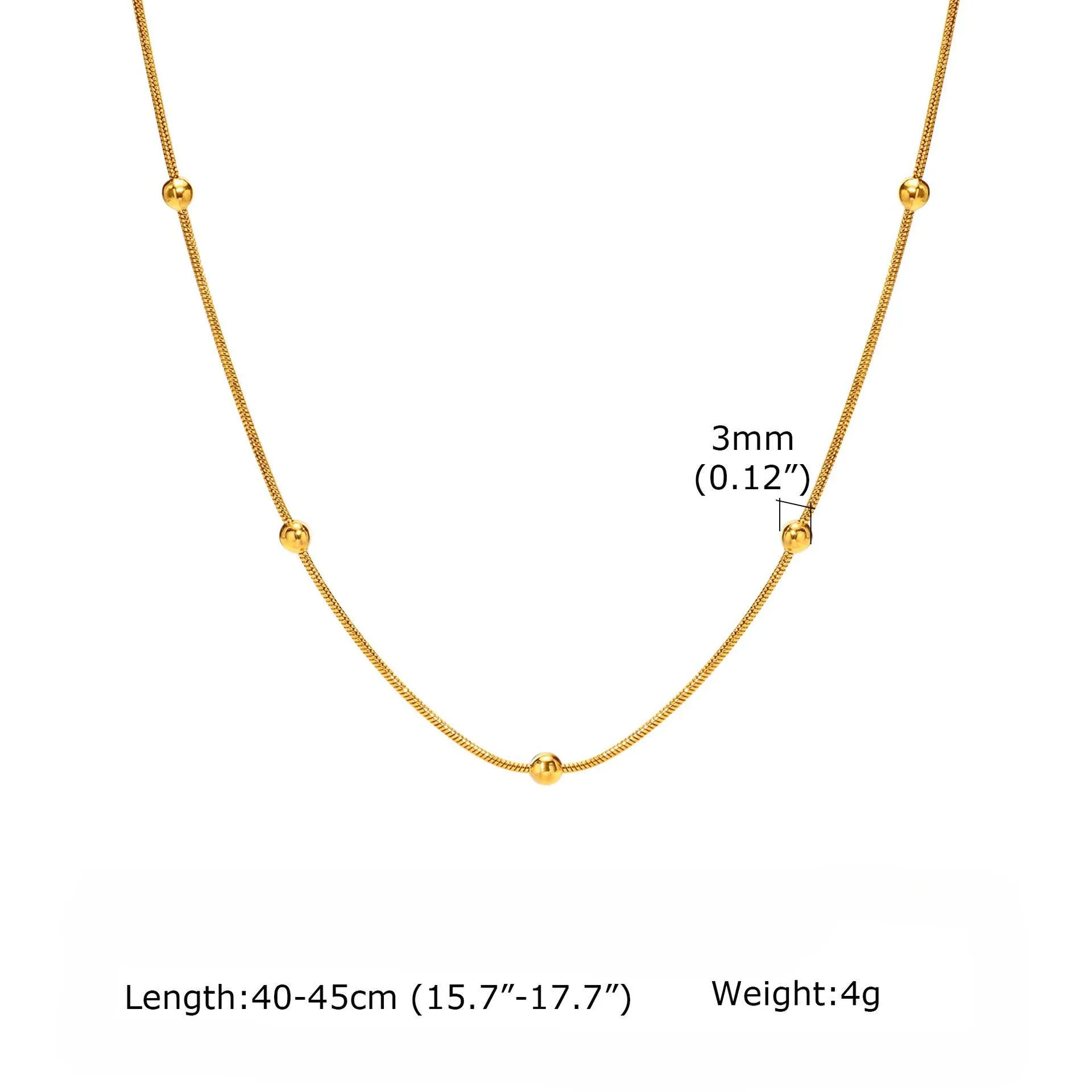 Women's Simple Separated Bead Gold Chain Necklace & Chain Bracelet