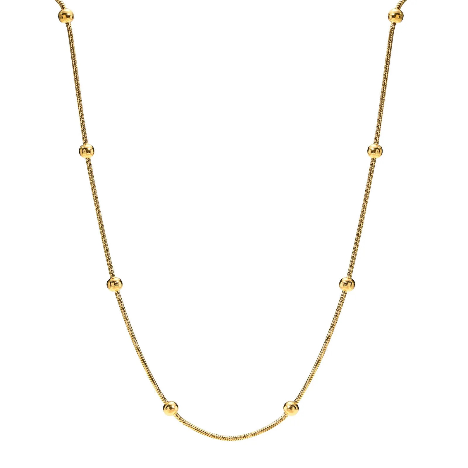Women's Simple Separated Bead Gold Chain Necklace & Chain Bracelet