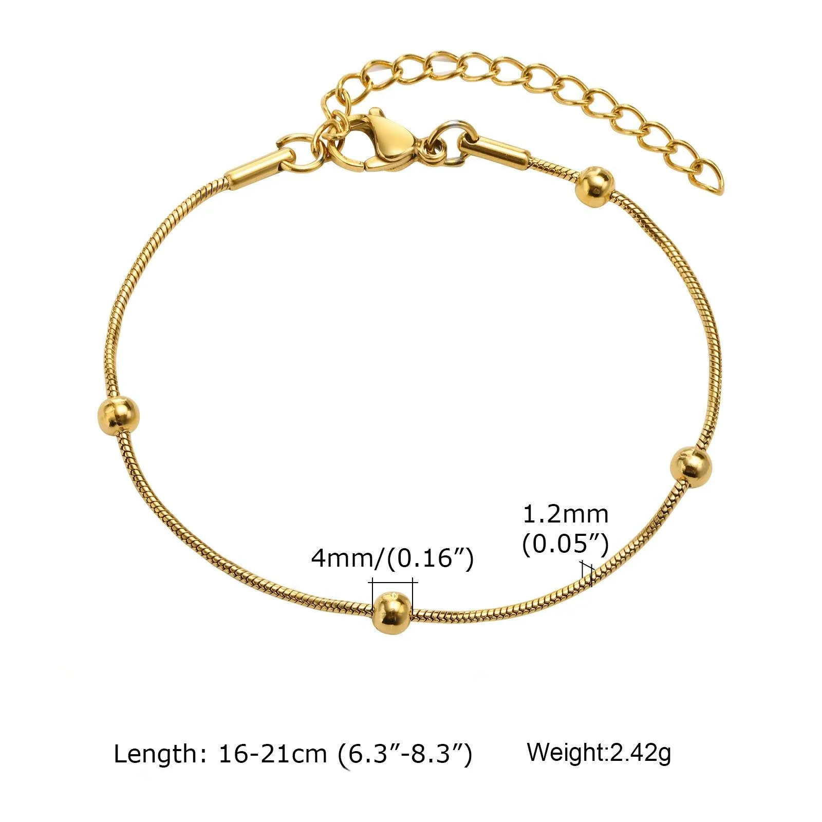 Women's Simple Separated Bead Gold Chain Necklace & Chain Bracelet