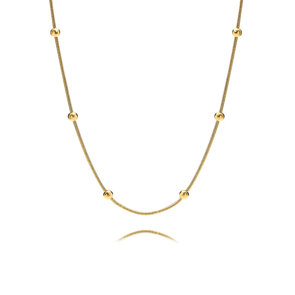 Women's Simple Separated Bead Gold Chain Necklace & Chain Bracelet